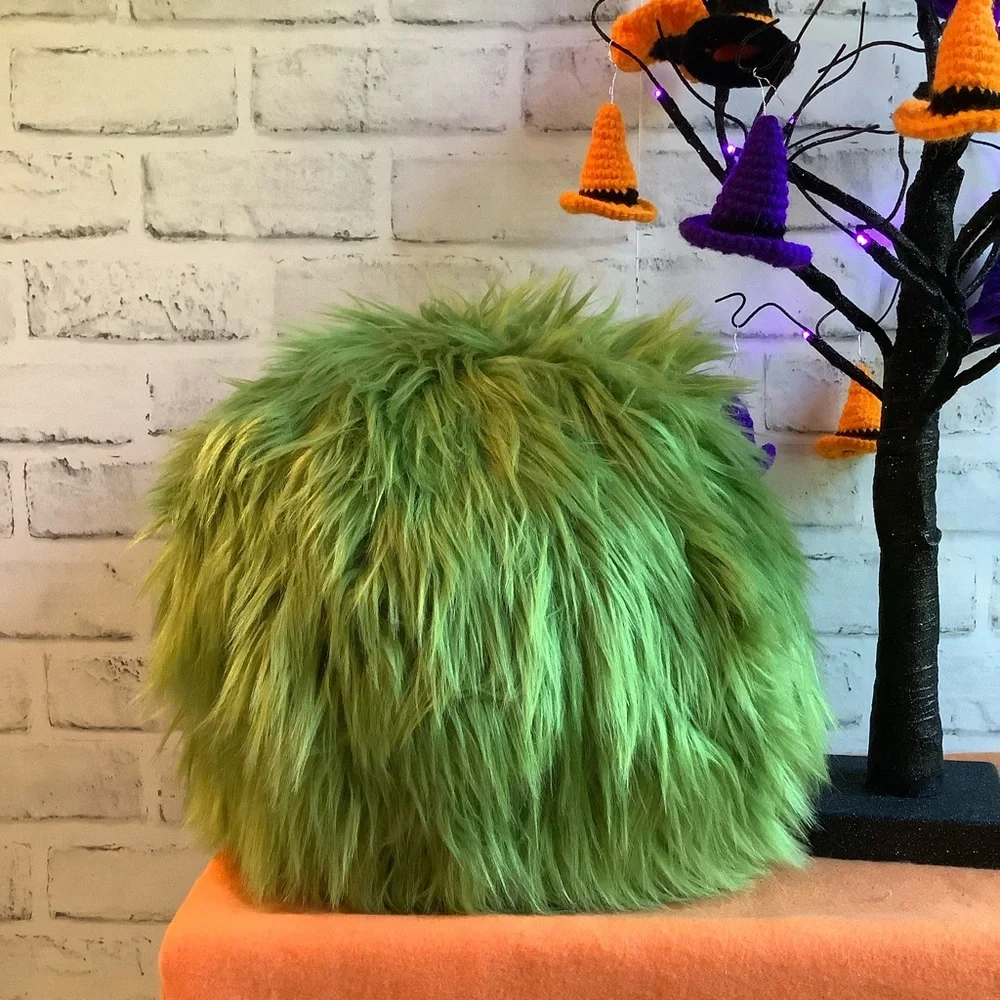 Novogratz Green Faux Fur Monster Pillow